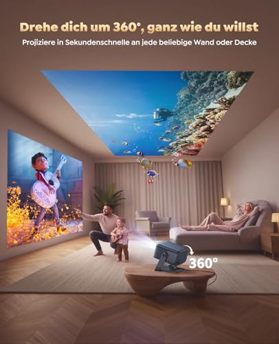 Smart Projector Google TV/360° Rotatable: 4K Projector with Auto Focus/6D Keystone Correction, 1080P Full HD WiFi6 & Bluetooth Home Cinema / Outdoor