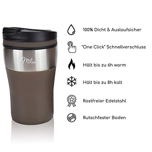 Milu-Thermobecher-Isolierbecher-Kaffeebecher-to-go-210ml-100-Auslaufsicher-Trinkbecher-aus-Edelstahl-Autobecher-doppelwand-Isolierung-Thermo-Becher-Travel-Mug-Braun