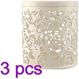 Ruikey 3 Pcs Multi-functional Pencil Holder Large Capacity Metal Hollow Flower Pattern Creative Fashion Organiser Brush Holder Make up Brush Holder Pot for Women Keep Desk Tidy