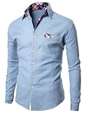 Doublju Mens Shirts with Patched Pocket