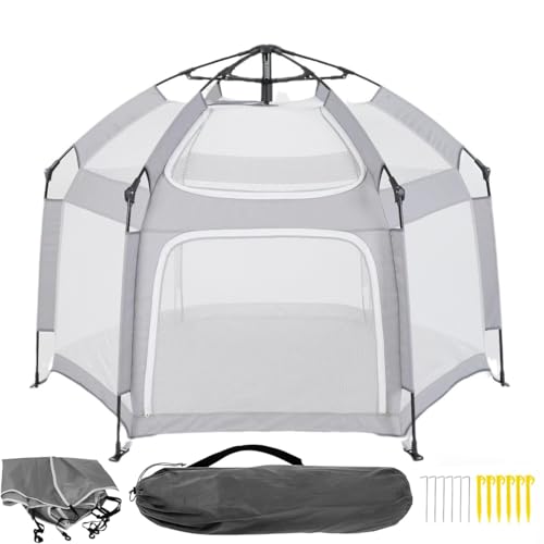 Toketa corral para bebe plegable，Parque Infantil Interior y Exterior con Malla Transpirable，Con estacas de suelo y toldo