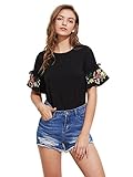 Floerns Women's Embroidered Bell Sleeve Summer T Shirt