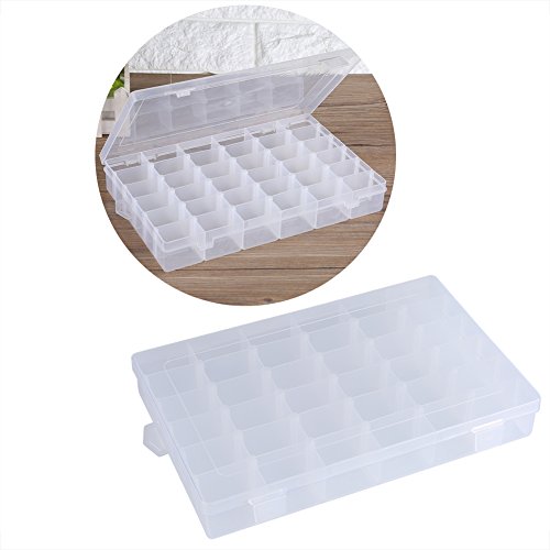Neufday 36 Grids Clear Plastic Jewelry Box Organizer Storage Container with Adjustable Dividers