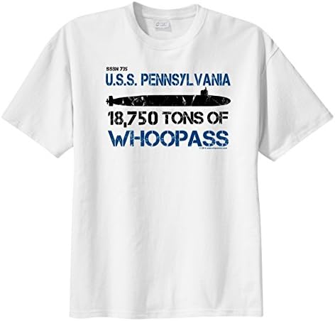 ShipShirtsTM Men's SSBN 735 USS Pennsylvania 18,750 tons of Whoopass Short Sleeve T-Shirt White XL