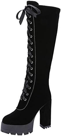 Carolbar Women's Lace up Retro Lolita Platform High Heel Tall Dress Boots