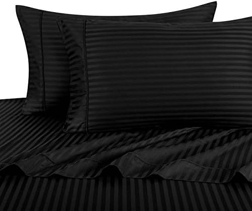 Ultra Soft &amp; Exquisitely Smooth Genuine 100% Plush Cotton 800 TC Sheet Set by Pure Linens, Lavish Sateen Stripes, 5 Piece Split King (Adjustable Bed) Size Deep Pocket Sheet Set, Black