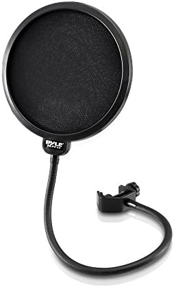 Pyle Studio Microphone Pop Filter 6-Layer Mesh Screen, Wind Screen Filtration 360° Flexible Gooseneck Holder
