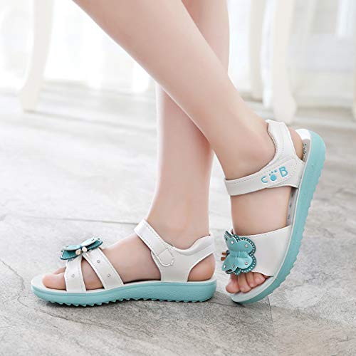 Respctful✿Kids Girl Leather Sandals Causl Open Toe Adjustable Flat Hook & Loop Shoes Cute Flower Outdoor and Indoor Mint Green