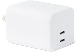 �鶹�� Basics Fast Charging USB C Nano GaN Wall Charger, 65W 2-Port for Laptops, Tablets, Phones, White