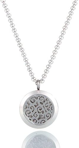 Essential Oils Diffuser Locket / Carving Aromatherapy Pendant Necklace Free Chain Diameter 25mm
