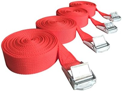 Nihoooo Cargo Sturdy Lashing Strap - 4 Pack 12 ft Heavy Duty Tie Down Straps - Padded Cam Siainless Lock Buckler - Car Luggage Kayak Trailer Camper Motorcycle (Red)