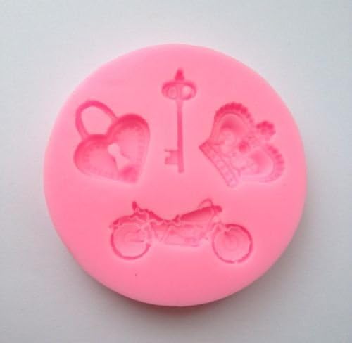 Baking Moulds Shapes 3D Crown Motorcycle Key Silicone Mold Fondant Embossing Mat Cake Cupcake Non-stick Tray Party Sugarcraft Soap Molds Decorating (A151)