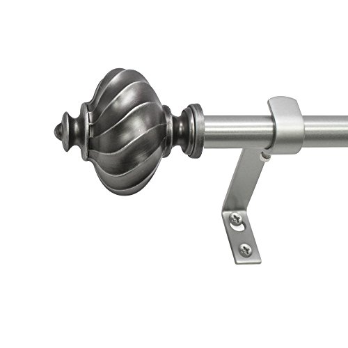 Beme International 5/8" Montevilla Core Ribbed Knob II Telescoping Drapery Rod Set, 86-128", Dark Nickel