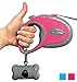 BonaFido Pet Retractable Leash with Waste Bag Holder 2 eGuides One Button Brake and Lock Safety System - 16 Feet No Burn Lead for Pets up to 44 lbs - Pink