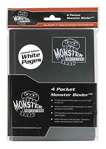 Monster Binder - 4 Pocket Matte Black Album with White Pages (Limited Edition) - Holds 160 Yugioh, Magic, and Pokemon Cards