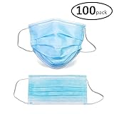 Sterile Field 100 Pack Disposable Face Masks with Elastic Ear Loop, 3 Ply Breathable and Comfortable for Blocking Dust Air Pollution Flu Protection (Blue)