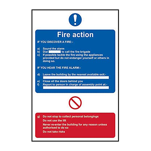 Spectrum Industrial 11464 Large Fire Action Procedure Safety Sign, Self-Adhesive Vinyl, W400mm x H600mm, Multi-Colour, 400 x 600 mm