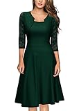 Miusol Women's Vintage Square Neck Floral Lace 2/3 Sleeve Cocktail Swing Dress