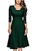 Miusol Women's Vintage Square Neck Floral Lace 2/3 Sleeve Cocktail Swing Dress, Dark Green, X-Large