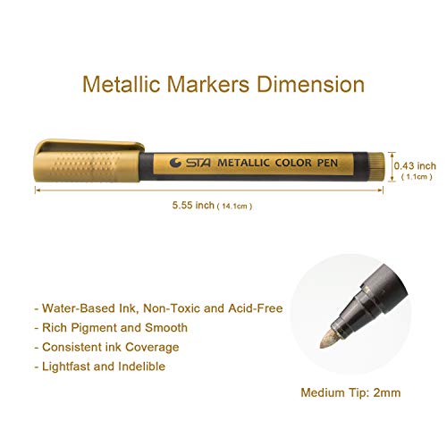 Metallic Marker Pens, Morfone Set of 10 Colors Paint Markers for Card Making, Rock Painting, DIY Photo Album, Scrapbook Crafts, Metal, Wood, Ceramic, Glass (Medium tip) - Thumbnail 5