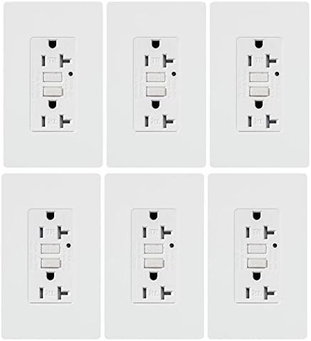 Micmi GFCI Outlet Tamper-Resistant Receptacle with LED Indicator, 20 Amp 125 Volt Screwless Wallplate Included ETL Listed (GFCI TR 20A 6pack)