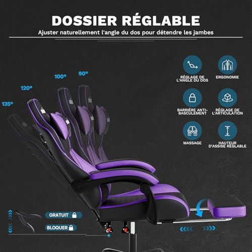 SUKIDA Gaming Chair, Ergonomic Computer Chair with Footrest, Comfortable Office Chair with Headrest, Massage Gaming Chair for Adult, Adjustable Height Computer Chair