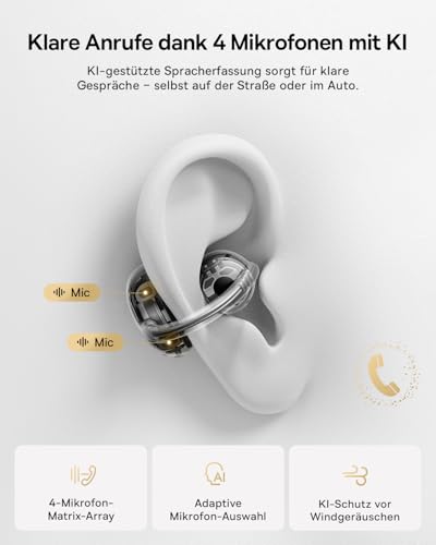 Baseus Bowie MC2 Air Open Ear Headphones, Clip-On Earbuds with CloudComfort, Bluetooth 6.0, SuperBass 2.0, 4 AI Microphones for Clear Calls, 40 Hours Battery Life, IP67, Only 4.9 g Lightweight