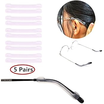 YR Soft Silicone Eyeglasses Temple Tips Sleeve Retainer,Anti-Slip Elastic Comfort Glasses Retainers For Spectacle Sunglasses Reading Glasses Eyewear,5 pairs -Clear