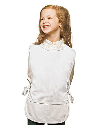 White Kids Art Smock, Cobbler Apron, Poly/Cotton Twill Fabric (Extra Large)