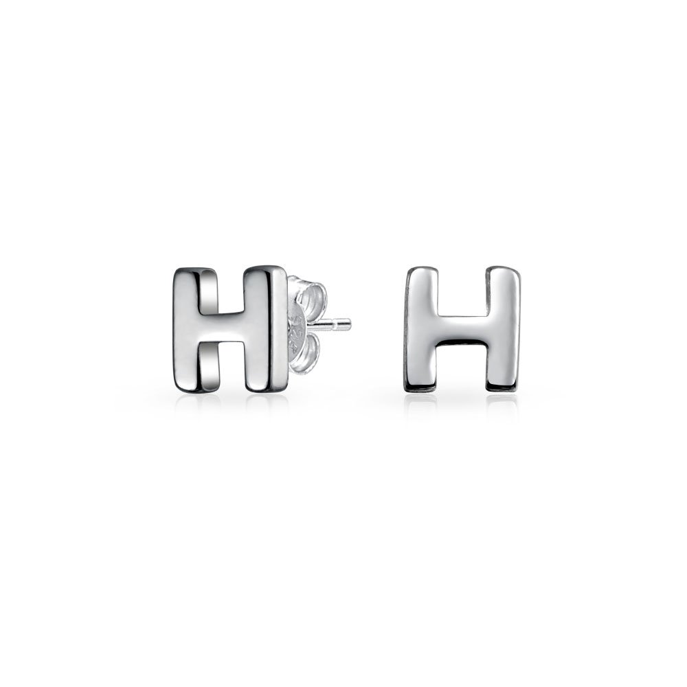 ABC Minimalist Capital Block Alphabet Letter Initial H Stud Earrings For Teen For Women .925 Sterling Silver โ image 1