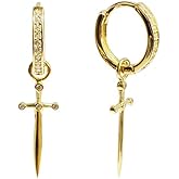 Dagger Hoop Cuff Earrings S925 Sterling Silver Cubic Zirconia Hypoallergenic Cartilage Earrings Huggie Ear Piercing Sword Small Dangle Drop for Women Bff Stylish Jewelry