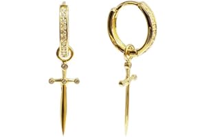 NEWZENRO Dagger Hoop Cuff Earrings S925 Sterling Silver Cubic Zirconia Hypoallergenic Cartilage Earrings Huggie Ear Piercing Sword Small Dangle Drop for Women Bff Stylish Jewelry