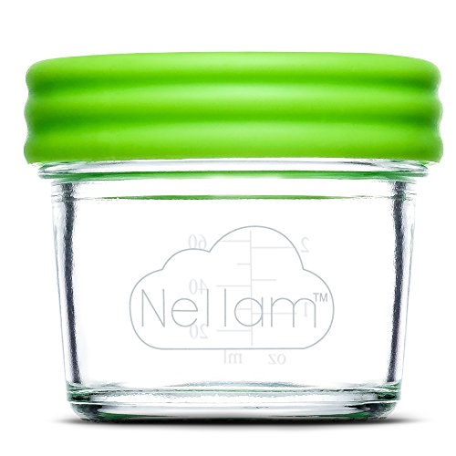 Nellam Baby Food Storage Containers - Leakproof, Airtight, Glass Jars for Freezing & Homemade Babyfood Prep - Reusable, BPA Free, 24 x 4oz Set, that is Microwave & Dishwasher Safe