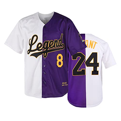 Mens 24 Bryant Baseball Jerseys Retro White Purple Split Shirt