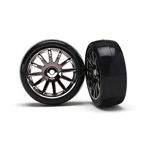 Slick Tires and 12-Spoke Black Chrome Wheels, Mounted (2): LaTrax Rally