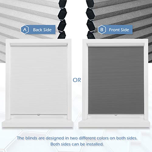 Window Blinds Cordless Cellular Shades Blackout Fabric Blinds Honeycomb Shades Grey-White, 35x64 inch - Thumbnail 3