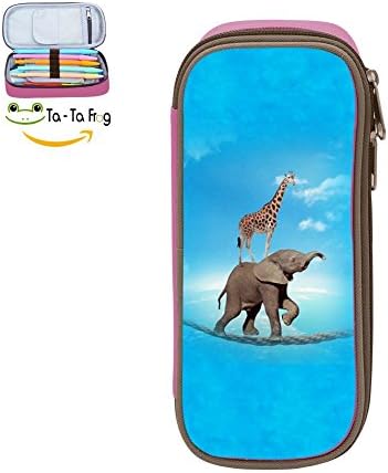 The Magic Custom Elephant &amp; Giraffe Pencil Case - Big Capacity Double Zipper Multifunctional Pink Stationery Bag For Children