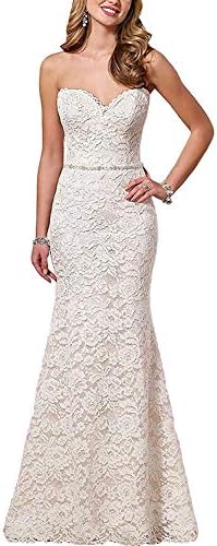 Eldecey Women's Lace Beach Wedding Dress Long Boho Floor Length Bridal Gown