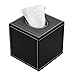 KINGFOM Square Pu Leather Tissue Box Cover, Modern Facial Tissue Holder, Roll Tissues Paper Case Dispenser for Bathroom Vanity Countertop, Night Stands, Office Desk & Car(Black)