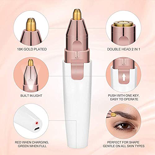 Facial Hair Remover for Women, Xndryan 2-in-1 Facial Trimmer & Eyebrow Hair Remover Trimmer, 360°All-Round Painless Hair Epilator Electric Women\'s Trimmer