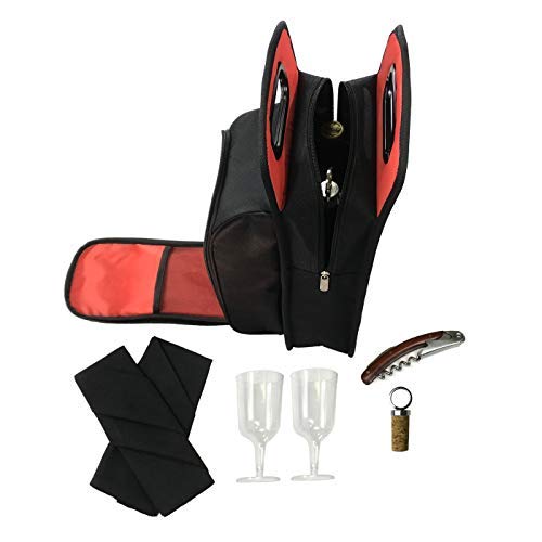 Insulated Travel Wine Bag - Premium Gift Set. Reusable 2 Bottle Wine Tote and Picnic Set, Includes Disposable Wine Glasses, Wine Stopper, Corkscrew (Bottle Opener), and Linen Napkins (Wine Bag) - Thumbnail 7