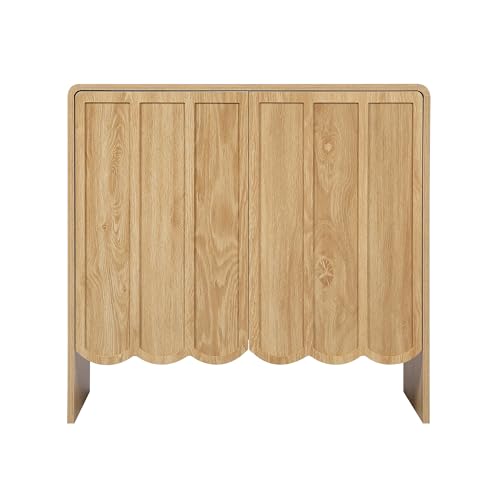 ORRD Accent Sideboard Buffet Cabinet, Storage Cabinet with 2 Doors, Farmhouse Wood Cabinet with Adjustable Shelves and Wave Panel for Living Room, Dining Room, Entry - Natural