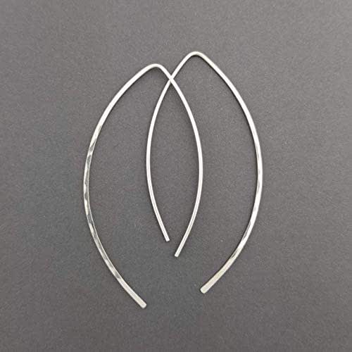 2" Thin Sterling Silver Hammered Threader Earrings Open