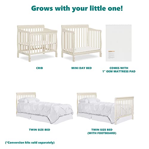 Dream On Me Aden 4in1 Convertible Mini Crib In French White