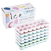 US Sense 6 Pack Ice Cube Trays Flexible Silicone Ice Trays with 14 Blocks Trays and Spill-Resistant Removable Lids | Easy Release Ice Trays | Silicon Bottom | BPA Free | Stackable | Dishwasher Safe