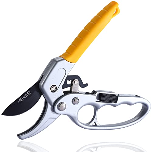 MEPEREZ Premium Pruning Shears For Gardening, Work 3 Times Easier, Pruners Heady Duty, Sharp Garden Clippers Cuting Florist Flower, Hedge, Herb, Rose, Indoor Live Plants, Arthritis Weak Hand Snips