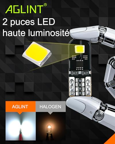 AGLINT T10 LED Bulbs Canbus Error Free 12V White No Polarity Designed W5W 194 501 168 Wedge Car Interior Dome Light Door Side Trunk Ceiling License Plate 10Pcs