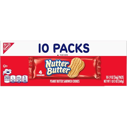 NUTTER BUTTER PEANUT BUTTER SANDWICH COOKIES, 10 SNACK PACKS (4 COOKIES PER PACK)