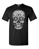 Sugar Skull Black & White T-Shirt Day Of Dead Shirts X-Large Black 17037