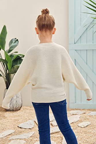 Mafulus Girl's Oversized Crewneck Fall Sweaters Kids Batwing Long Sleeve Slouchy Chunky Cute Pullover Jumper Shirts 5-14T